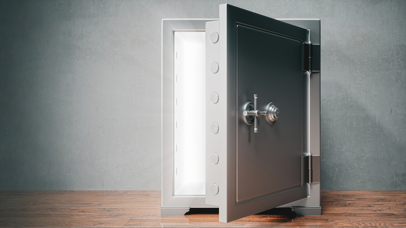 An unlocked safe emitting a bright light, symbolising the potential of AI-driven semantics in providing value to businesses.